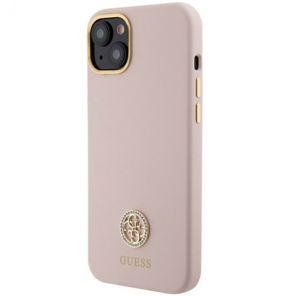 Guess GUHCP15SM4DGPP iPhone 15 / 14 / 13 6.1" jasnoróżowy/roz husă rigidă Silicone Logo Strass 4G