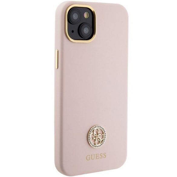 Guess GUHCP15SM4DGPP iPhone 15 / 14 / 13 6.1" jasnoróżowy/roz husă rigidă Silicone Logo Strass 4G