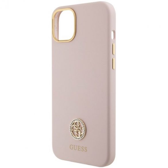 Guess GUHCP15SM4DGPP iPhone 15 / 14 / 13 6.1" jasnoróżowy/roz husă rigidă Silicone Logo Strass 4G