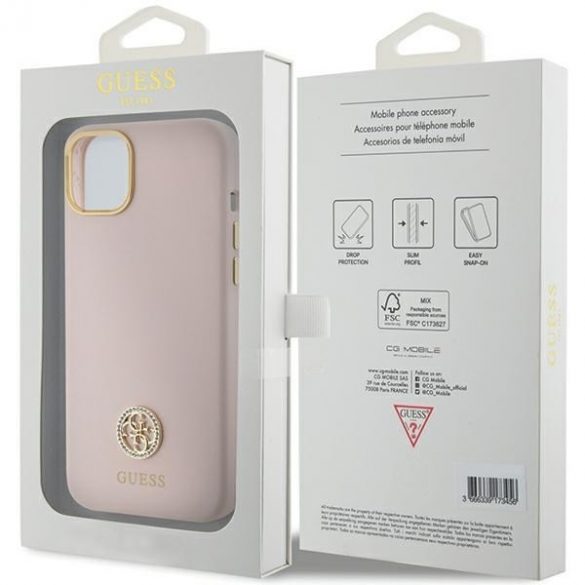 Guess GUHCP15SM4DGPP iPhone 15 / 14 / 13 6.1" jasnoróżowy/roz husă rigidă Silicone Logo Strass 4G