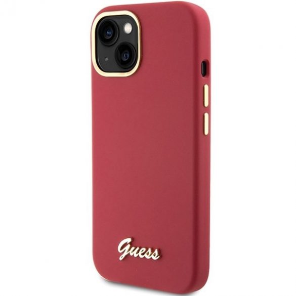 Guess GUHCP15SSMBSLM iPhone 15/14/13 husă rigidă magenta de 6,1 inchi Silicon Script Metal Logo & Frame