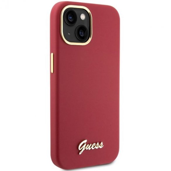 Guess GUHCP15SSMBSLM iPhone 15/14/13 husă rigidă magenta de 6,1 inchi Silicon Script Metal Logo & Frame