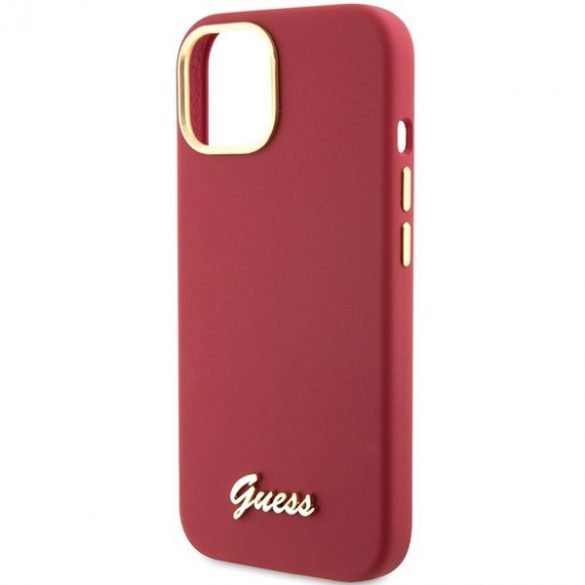 Guess GUHCP15SSMBSLM iPhone 15/14/13 husă rigidă magenta de 6,1 inchi Silicon Script Metal Logo & Frame