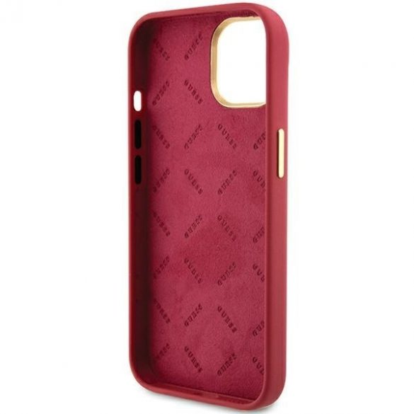 Guess GUHCP15SSMBSLM iPhone 15/14/13 husă rigidă magenta de 6,1 inchi Silicon Script Metal Logo & Frame