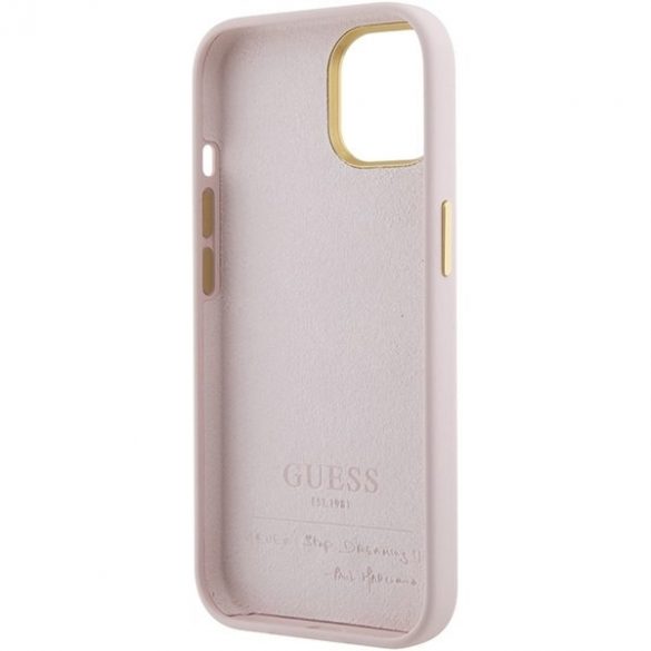 Guess GUHCP15SSMBSLP iPhone 15 / 14 / 13 6.1" rożowy/roz husă rigidă Silicon Script Metal Logo & Frame