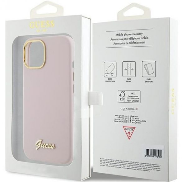 Guess GUHCP15SSMBSLP iPhone 15 / 14 / 13 6.1" rożowy/roz husă rigidă Silicon Script Metal Logo & Frame