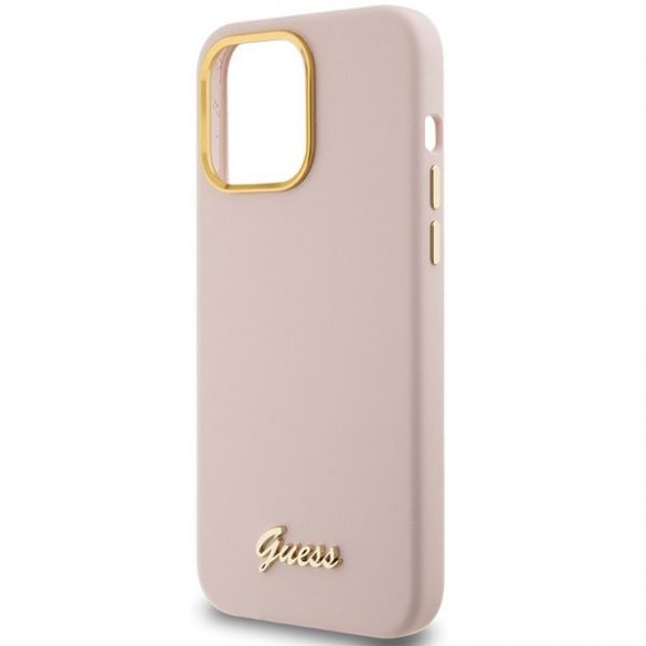 Guess GUHCP15LSMBSLP iPhone 15 Pro 6.1 rożowy/roz husă rigidă Silicon Script Metal Logo & Frame"