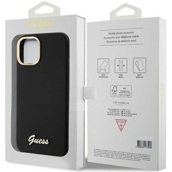 Guess GUHCP15SSMBSLK iPhone 15 / 14 / 13 6.1" carcasă rigidă/neagră Silicon Script Metal Logo & Frame