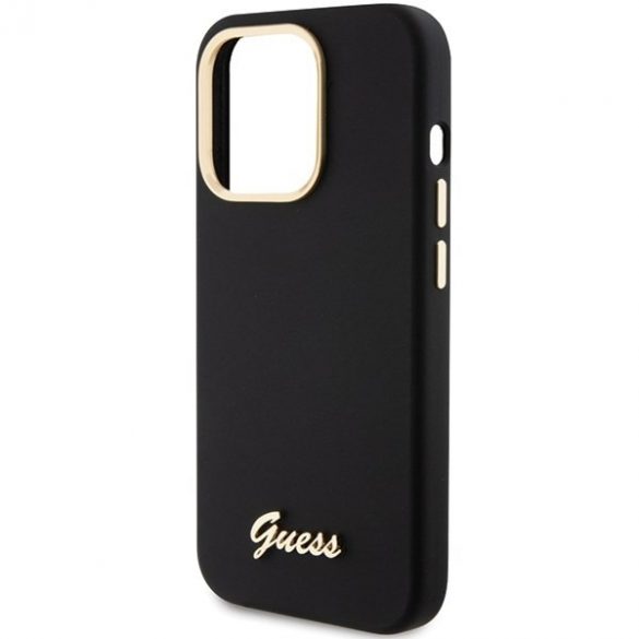 Guess GUHCP15LSMBSLK iPhone 15 Pro 6.1 carcasă rigidă, neagră, silicon, script, metal, logo și cadru"