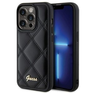 Guess GUHCP15LPSQSQSK iPhone 15 Pro 6.1 negru/negru hard Husă Quilted Metal Logo"