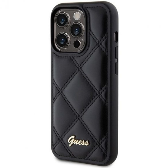 Guess GUHCP15LPSQSQSK iPhone 15 Pro 6.1 negru/negru hard Husă Quilted Metal Logo"