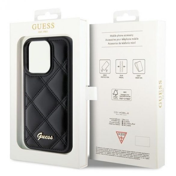 Guess GUHCP15LPSQSQSK iPhone 15 Pro 6.1 negru/negru hard Husă Quilted Metal Logo"