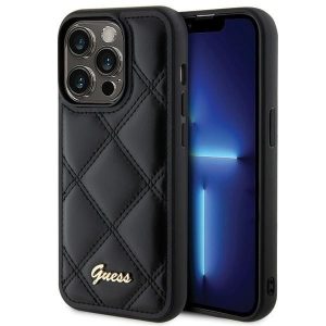 Guess GUHCP15XPSQSQSK iPhone 15 Pro Max 6.7 carcasa rigidă neagră Quilted Metal Logo"