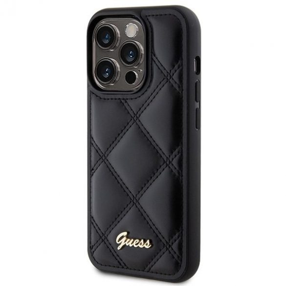 Guess GUHCP15XPSQSQSK iPhone 15 Pro Max 6.7 carcasa rigidă neagră Quilted Metal Logo"