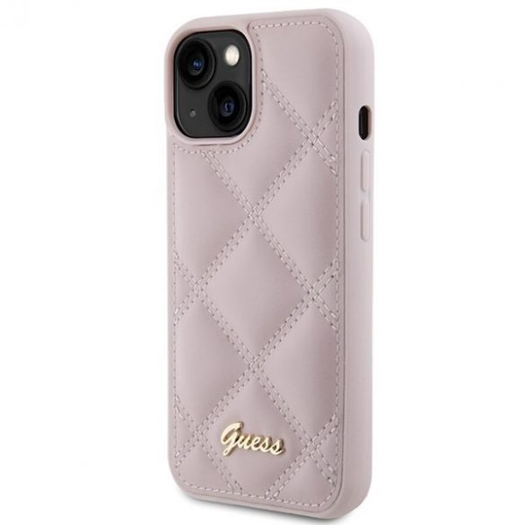 Guess GUHCP15SPSQSQSP iPhone 15 / 14 / 13 6.1" rożowy/roz Hardcase Quilted Metal Logo