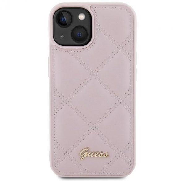 Guess GUHCP15SPSQSQSP iPhone 15 / 14 / 13 6.1" rożowy/roz Hardcase Quilted Metal Logo