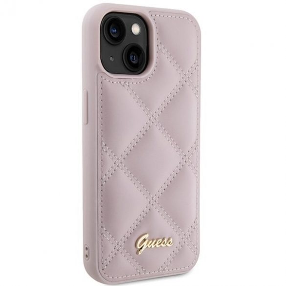 Guess GUHCP15SPSQSQSP iPhone 15 / 14 / 13 6.1" rożowy/roz Hardcase Quilted Metal Logo