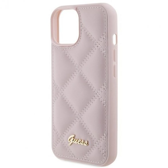 Guess GUHCP15SPSQSQSP iPhone 15 / 14 / 13 6.1" rożowy/roz Hardcase Quilted Metal Logo