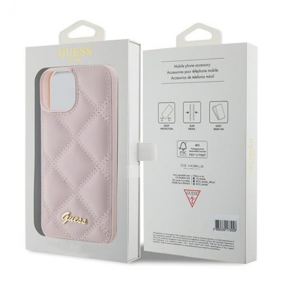 Guess GUHCP15SPSQSQSP iPhone 15 / 14 / 13 6.1" rożowy/roz Hardcase Quilted Metal Logo