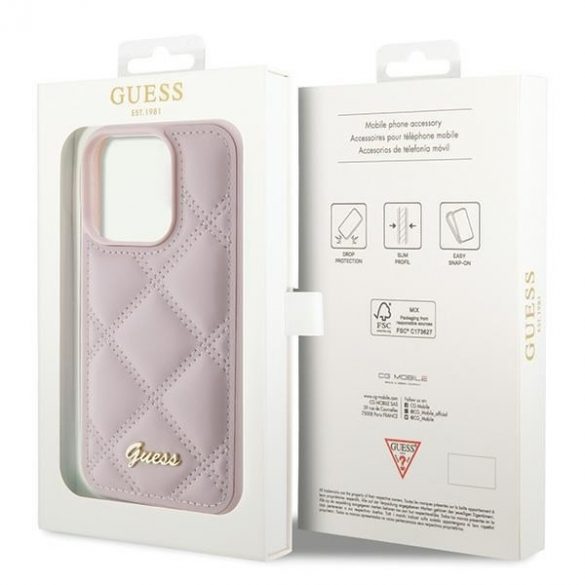 Guess GUHCP15LPSQSQSP iPhone 15 Pro 6.1 roz/roz hard Husă Quilted Metal Logo"