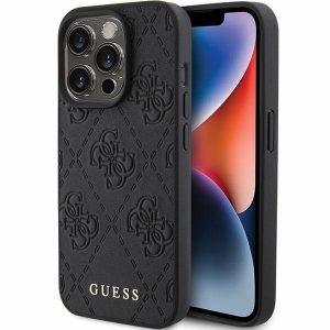 Guess GUHCP15LP4EPMK iPhone 15 Pro 6.1 carcasă rigidă/neagră Piele 4G Ștampilată"