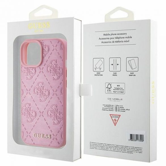 Guess GUHCP15SP4EPMP iPhone 15 / 14 / 13 6.1" roz/roz hard Husă piele 4G Stamped