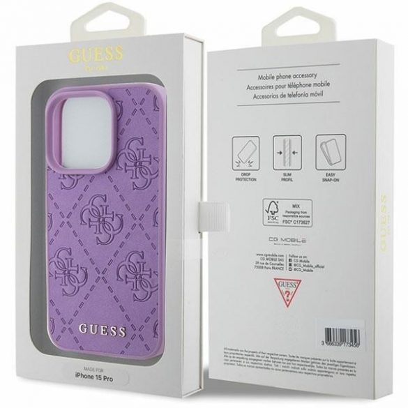 Guess GUHCP15LP4EPMU iPhone 15 Pro 6.1 fioletowy/purpuriu deschis Piele 4G Ștampilată"