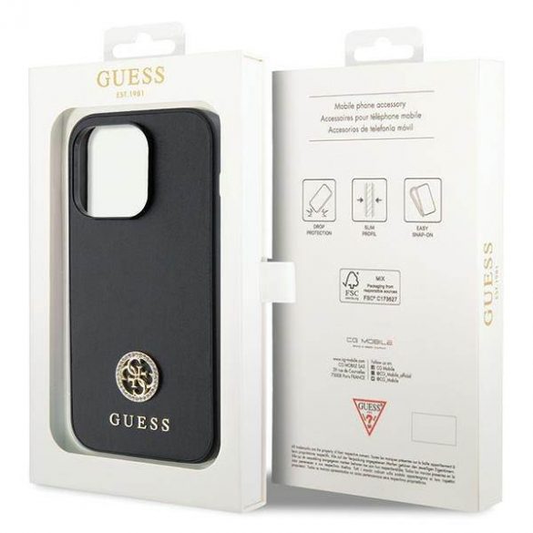 Guess GUHCP13LPS4DGPK iPhone 13 Pro 6.1 carcasa rigidă neagră Strass Metal Logo"