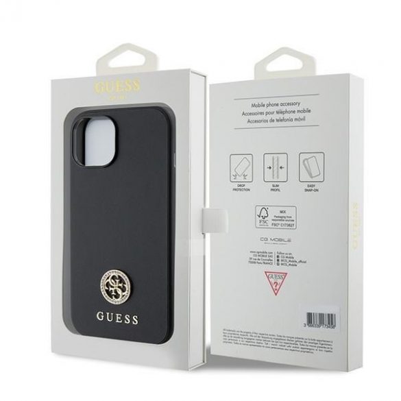 Guess GUHCP15SPS4DGPK iPhone 15 / 14 / 13 6.1" carcasa rigidă/neagră Logo Strass Metal