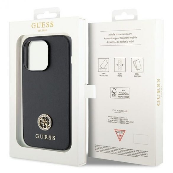 Guess GUHCP15LPS4DGPK iPhone 15 Pro 6.1 carcasa rigidă neagră Strass Metal Logo"