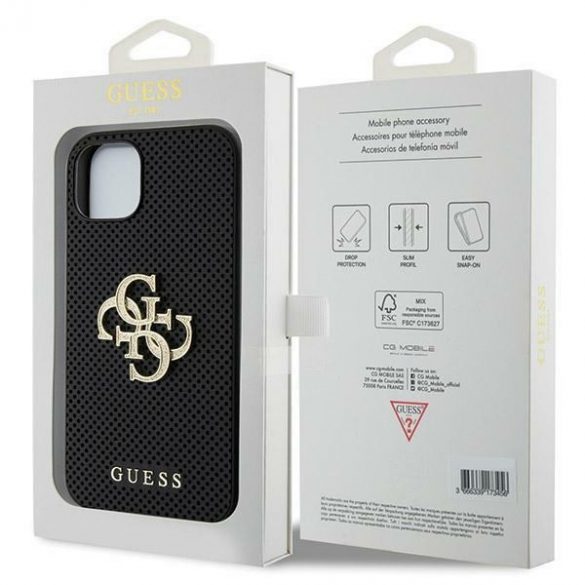 Guess GUHCP15SPSP4LGK iPhone 15 / 14 / 13 6.1" negru / negru hard Husă piele Perforate 4G Glitter Logo