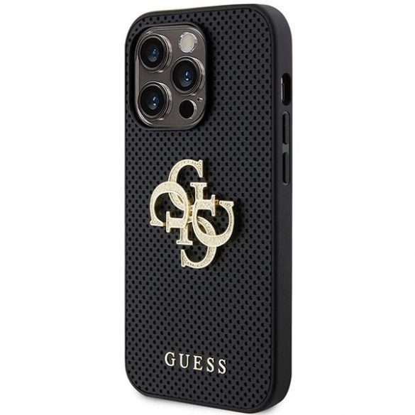 Guess GUHCP15XPSP4LGK iPhone 15 Pro Max 6.7 carcasă rigidă/neagră, piele perforată, logo sclipici 4G"