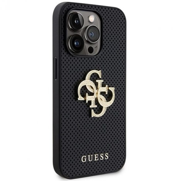 Guess GUHCP15XPSP4LGK iPhone 15 Pro Max 6.7 carcasă rigidă/neagră, piele perforată, logo sclipici 4G"