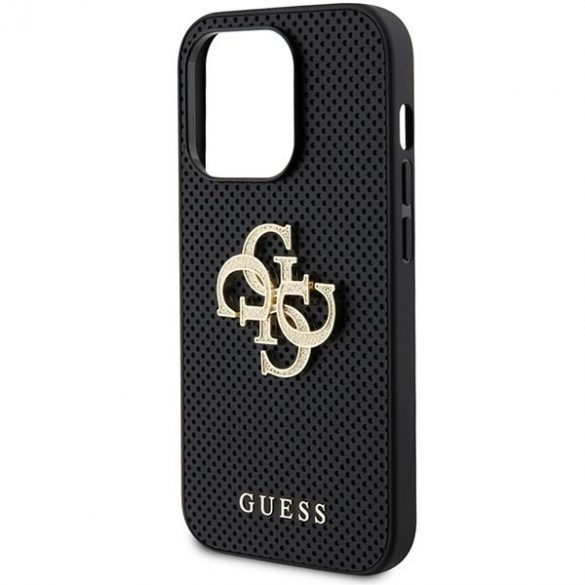 Guess GUHCP15XPSP4LGK iPhone 15 Pro Max 6.7 carcasă rigidă/neagră, piele perforată, logo sclipici 4G"