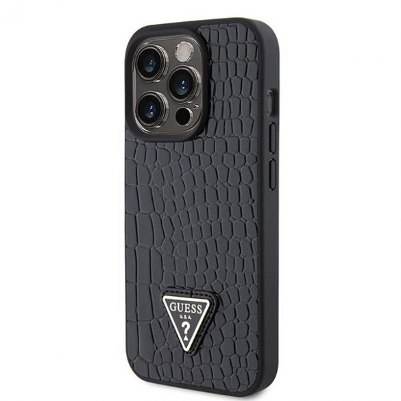 Guess GUHCP15LPCRTHCK iPhone 15 Pro 6.1 carcasă rigidă/neagră Croco Triangle Metal Logo"