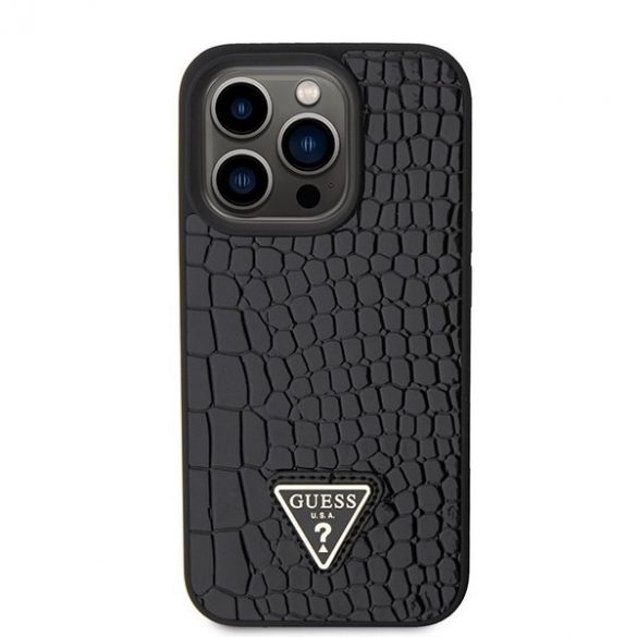 Guess GUHCP15LPCRTHCK iPhone 15 Pro 6.1 carcasă rigidă/neagră Croco Triangle Metal Logo"