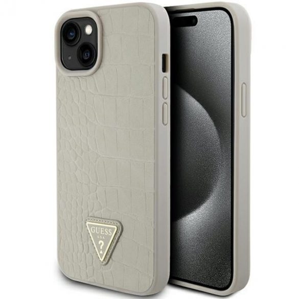 Guess GUHCP15SPCRTHCD iPhone 15 / 14 / 13 6.1" złoty/aurie hardcase Croco Triangle Metal Logo