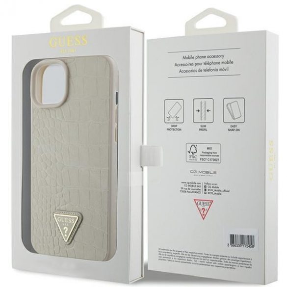 Guess GUHCP15SPCRTHCD iPhone 15 / 14 / 13 6.1" złoty/aurie hardcase Croco Triangle Metal Logo