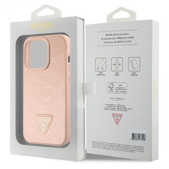 Guess GUHCP15LPCRTHCP iPhone 15 Pro 6.1 rożowy/roz Hardcase Croco Triangle Metal Logo"