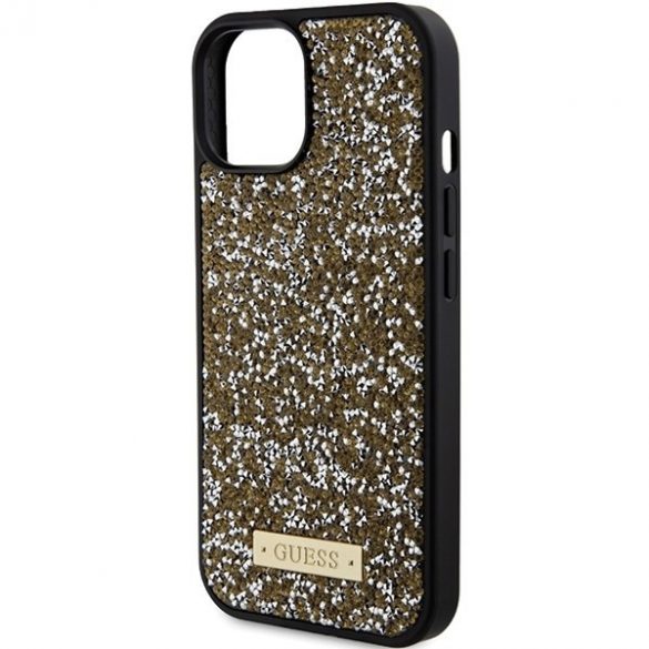 Guess GUHCP15SPFGSBSD iPhone 15 / 14 / 13 6.1" zółty/galben Hardcase Rhinestone Metal Logo