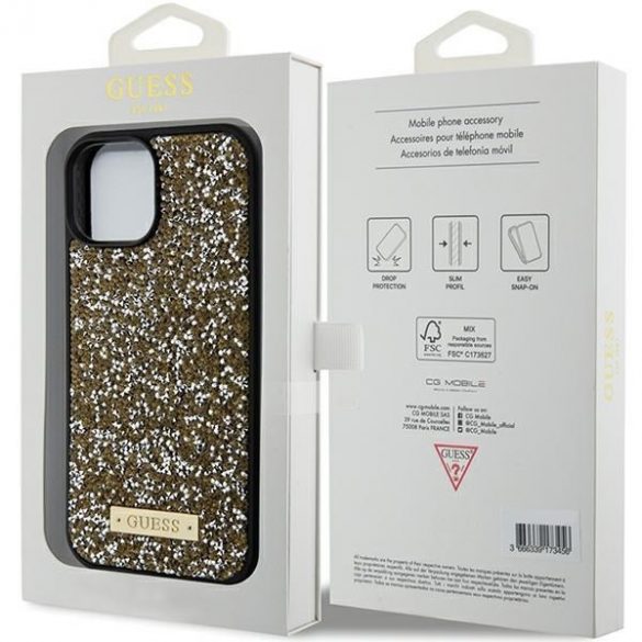 Guess GUHCP15SPFGSBSD iPhone 15 / 14 / 13 6.1" zółty/galben Hardcase Rhinestone Metal Logo