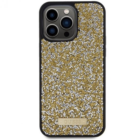 Guess GUHCP15LPFGSBSD iPhone 15 Pro 6.1 zółty/carcasa rigidă galbenă Rhinestone Metal Logo"