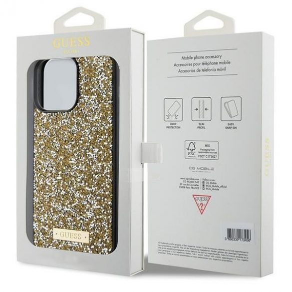 Guess GUHCP15LPFGSBSD iPhone 15 Pro 6.1 zółty/carcasa rigidă galbenă Rhinestone Metal Logo"