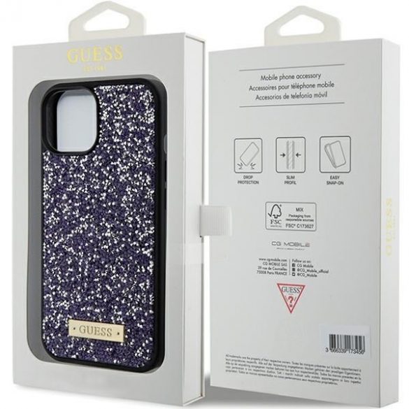 Guess GUHCP15SPFGSBSP iPhone 15 / 14 / 13 6.1" fioletowy/purpuriu hardcase Rhinestone Metal Logo