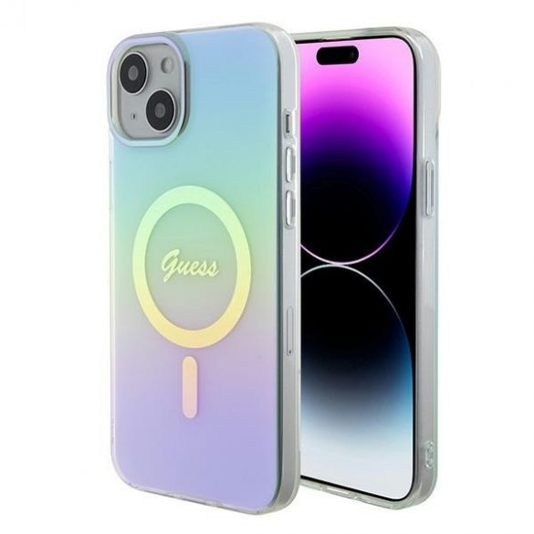 Guess GUHMP15MHITSQ iPhone 15 Plus / 14 Plus husă rigidă turcoaz/turcoaz de 6,7 inchi IML Iridescent MagSafe