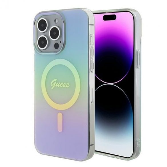 Guess GUHMP15XHITSQ iPhone 15 Pro Max husă rigidă turcoaz/turcoaz IML Iridescent MagSafe