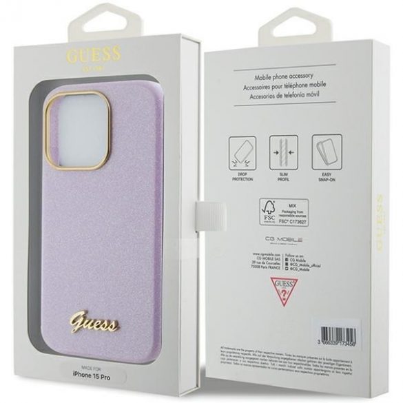 Guess GUHCP15XPGMCSL iPhone 15 Pro Max 6,7 liliu/liliac Hardcase Glitter Glossy Script"