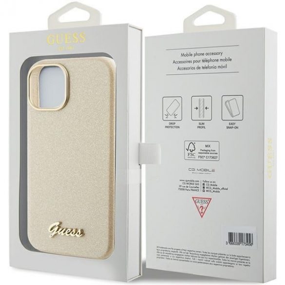 Guess GUHCP15SPGMCSD iPhone 15 / 14 / 13 6.1" gold/light gold hard Husă Glitter Glossy Script