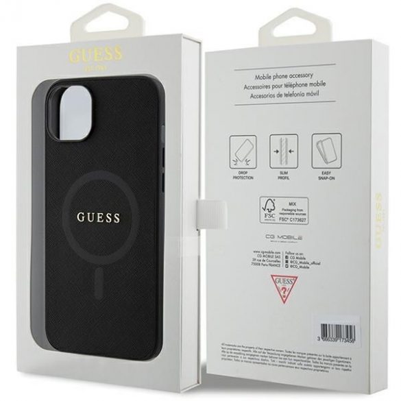 Guess GUHMP15MPSAHMCK Husă rigidă pentru iPhone 15 Plus / 14 Plus de 6,7 inchi/negru Saffiano MagSafe