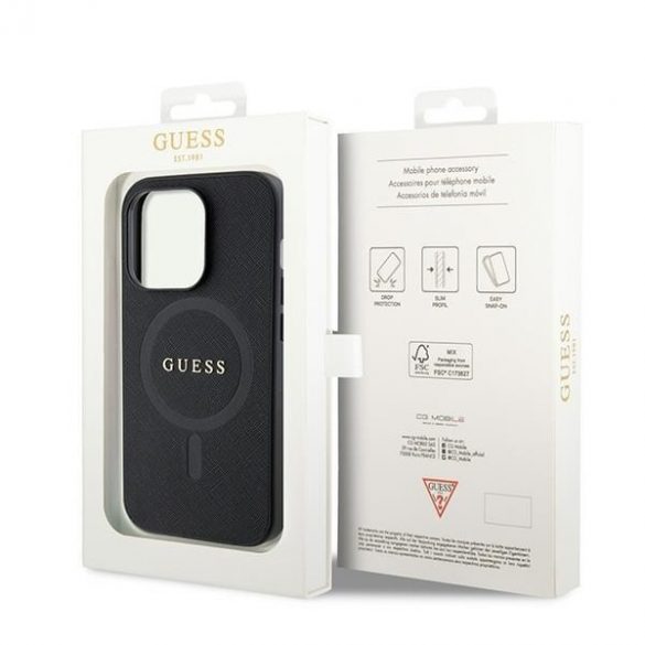 Guess GUHMP15LPSAHMCK iPhone 15 Pro 6.1 negru / negru hard Husă Saffiano MagSafe"